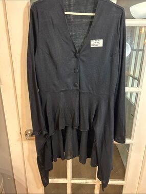 O39.    Black Peplum Button-Front Long Sleeve Layered Cardigan